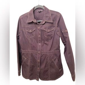 Cabi Womens Denim Jacket Brown Metal Button Up Long Sleeve. size L